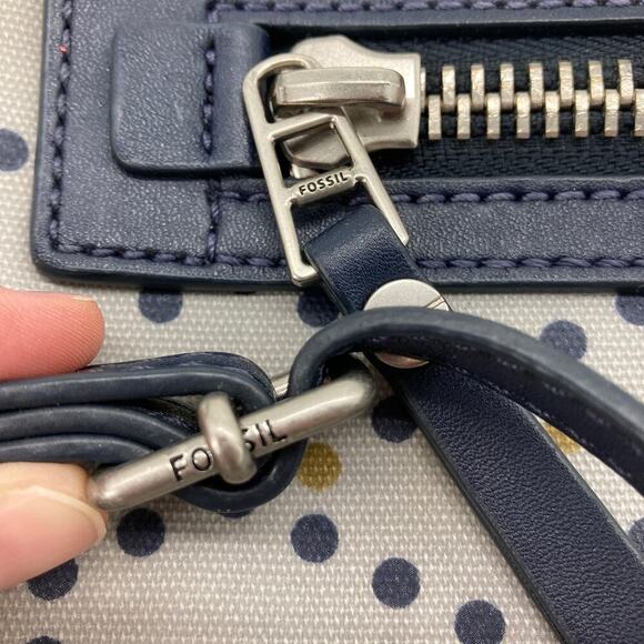 Fossil, gray, navy, mustard polka dots crossbody bag - Picture 3 of 8